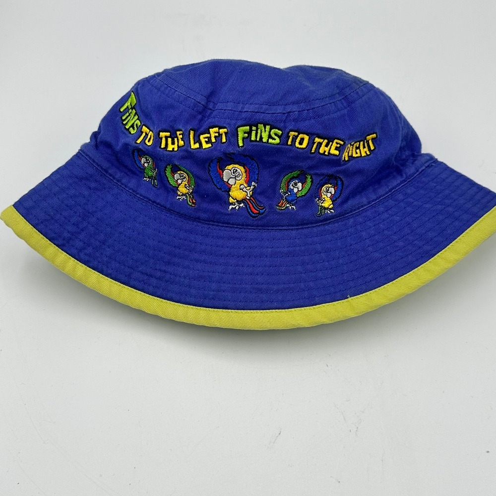 Margaritaville Bucket Hat Youth Blue Fins to the Left Parrot Embroidered Sun Hat